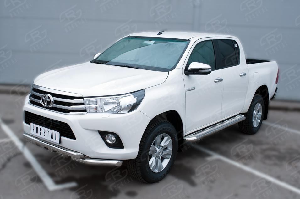 TOYOTA HILUX BLACK ONYX 2020- Пороги труба d57 с листом (Лист алюм,проф.сталь) (Вар.2) THBOL-0035142