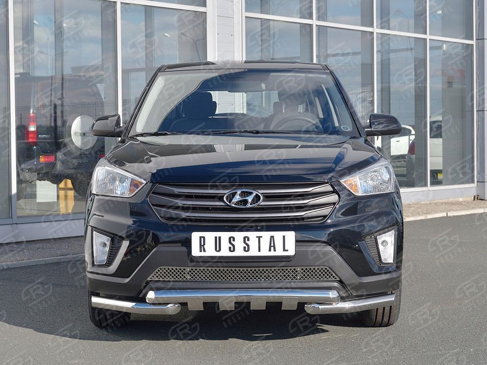 Защита переднего бампера d57/57 уголки с клыками для Hyundai Creta 2016, Slitkoff HCRZ-002420