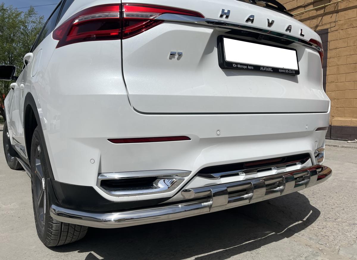 Защита заднего бампера угловая большая двойная с перемычками для автомобиля HAVAL F7X 2019 арт. GWF7.19.22-25