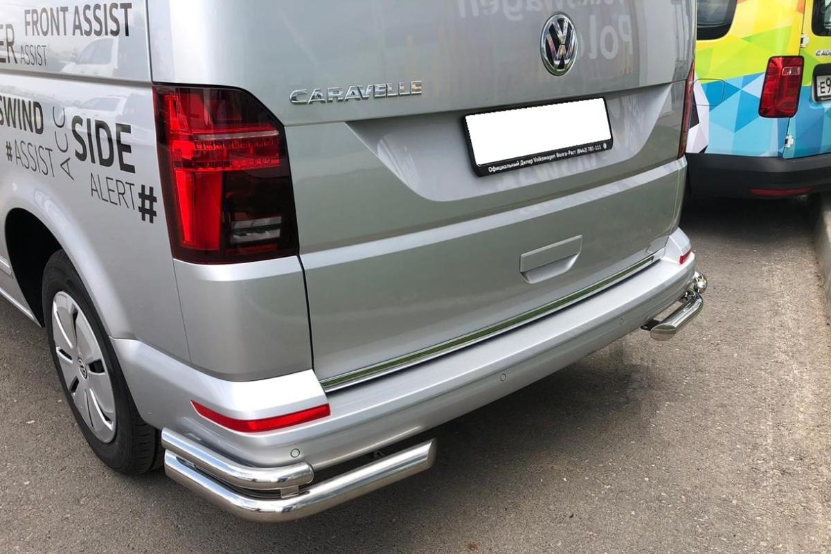 Защита заднего бампера угловая двойная для автомобиля VOLKSWAGEN T6.1 2020 арт. VWT.1.20.20
