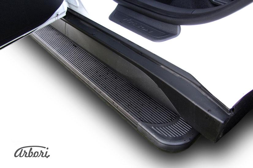 Пороги-подножки алюминиевые Arbori Optima Black черные на Hyundai Tucson 2015, артикул AFZDAALHT4WD1501, Arbori (Россия)