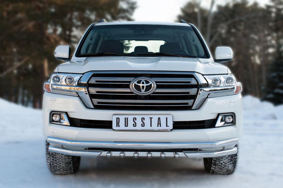 Защита переднего бампера d57/57/42 с зубами для Toyota Land Cruiser 200 2015, Slitkoff TLCZ-002160