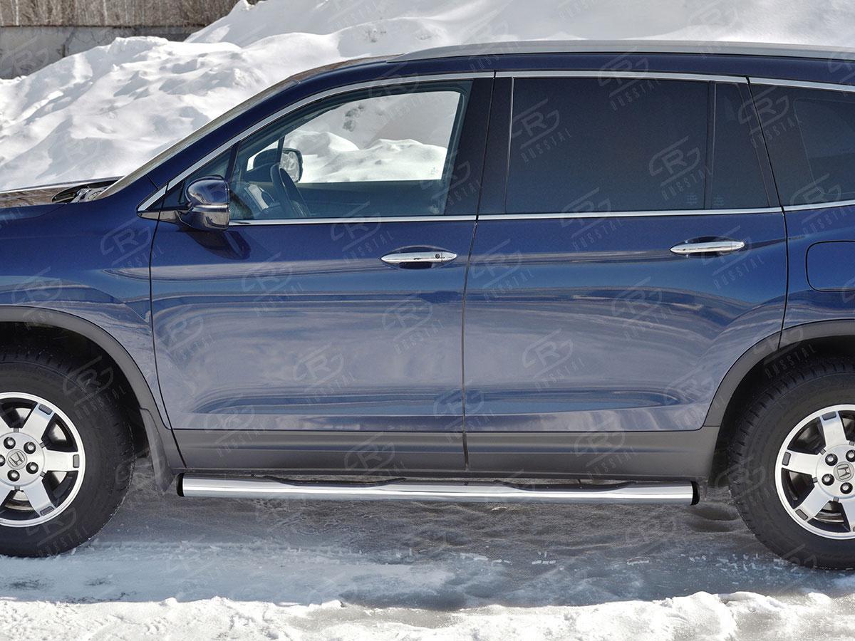 Пороги труба d76 с накладкой вариант 2 на Honda Pilot III 2015, Slitkoff HPT-0029232