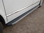 Пороги алюминиевые с пластиковой накладкой (карбон серые) 2120 мм для автомобиля Volkswagen Multivan (T6) 2015- TCC Тюнинг арт. VWMULT15-13GR
