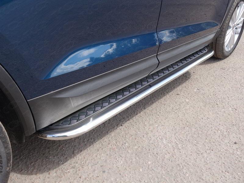 Пороги с площадкой 75х42 мм для автомобиля Skoda Kodiaq 2017-, TCC Тюнинг SKOKOD17-05