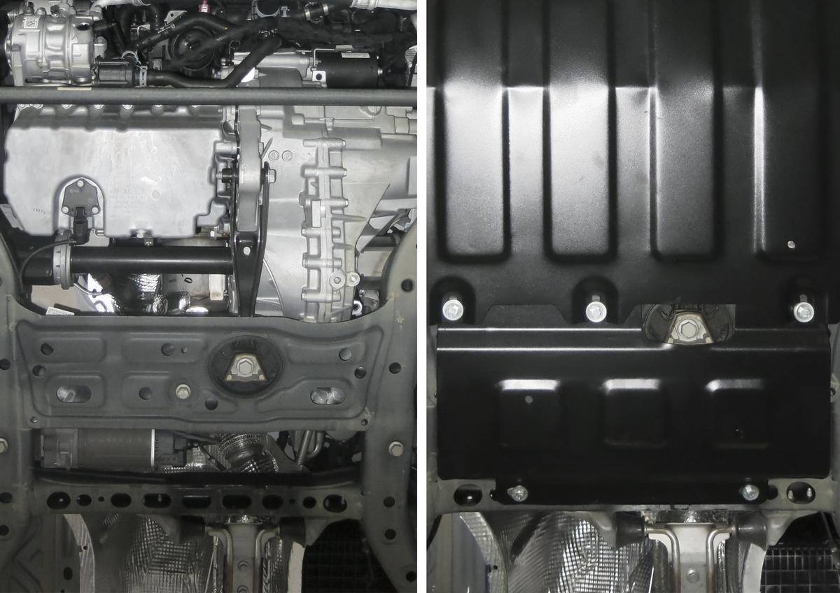 Защита электродвигателя рулевой рейки АвтоБроня для Volkswagen Crafter II (V - 2.0 TDI (140/177 л.с.)) МКПП FWD 2016-н.в., штампованная, сталь 1.8 мм, с крепежом, 111.05859.1
