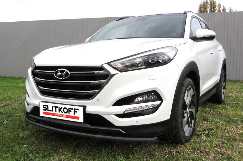 Защита переднего бампера d42 черная Hyundai Tucson 4WD (2015-2018) , Slitkoff, арт. HT4WD15002B