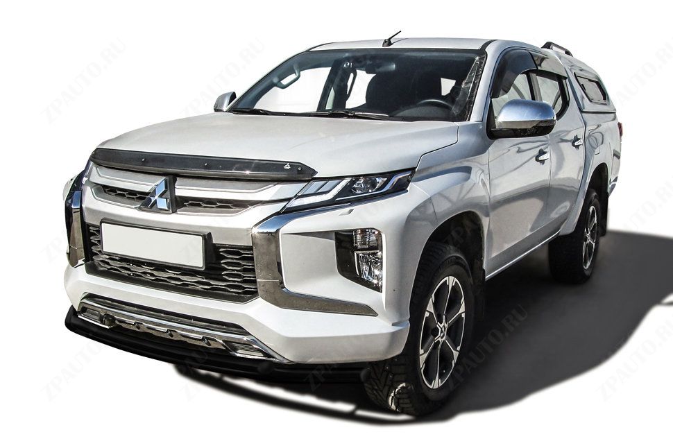 Защита переднего бампера d57+d42 двойная черная Mitsubishi L-200 (2018-2023) , Slitkoff, арт. ML18-003B