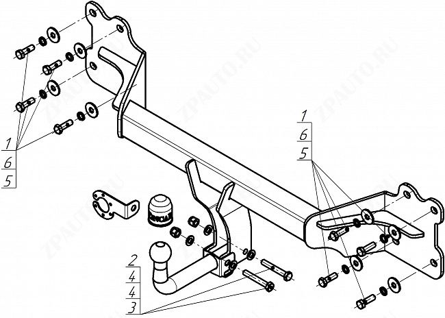 Фаркоп Audi Q7 2015-, тип шара A (оцинкованный), ZincaR, арт.ZA101A