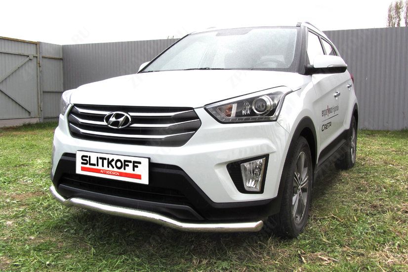 Защита переднего бампера d57 волна Hyundai Creta 4WD (2016-2021) Black Edition, Slitkoff, арт. HCRET4WD002BE