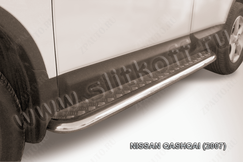 Защита порогов d57 с листом Nissan Qashqai (2006-2010) Black Edition, Slitkoff, арт. NIQ012BE