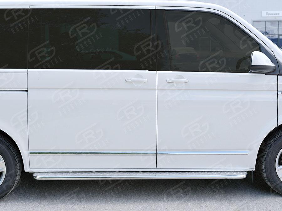 Пороги труба d42 левый с листом вариант 2 Volkswagen Transporter T6 2015 Caravelle/Multivan короткая база, Slitkoff VCTL-0023122