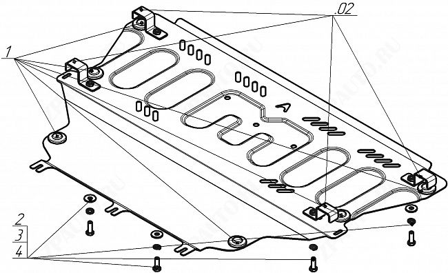 Защита АвтоСтандарт (Двигатель, Коробка переключения передач), 1, сталь для Ford Kuga  2013-2019 арт.50706