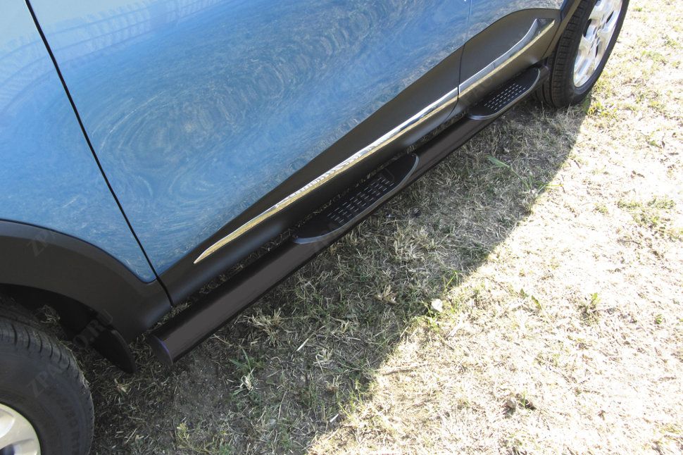 Защита порогов d76 с проступями черная Renault Kaptur 2WD (2012-2019) , Slitkoff, арт. RK2WD005B