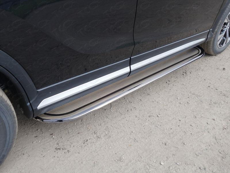 Пороги с площадкой (нерж. лист) 75х42 мм для автомобиля Mitsubishi Eclipse Cross 2018-, TCC Тюнинг MITECLCR18-24