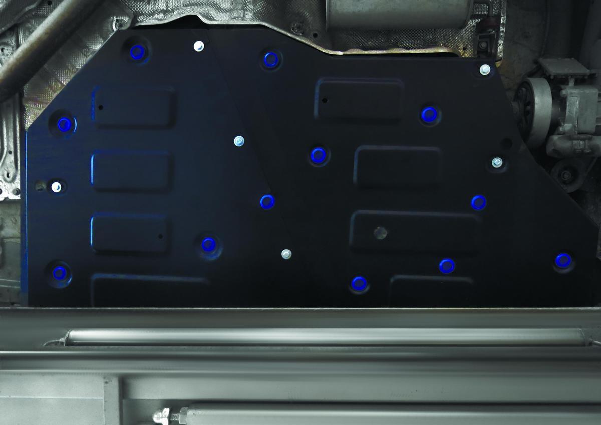 Защита топливного бака Rival для Volkswagen Teramont 4WD 2017-2020 2021-н.в., сталь 1.8 мм, 2 части , с крепежом, штампованная, 111.5862.1