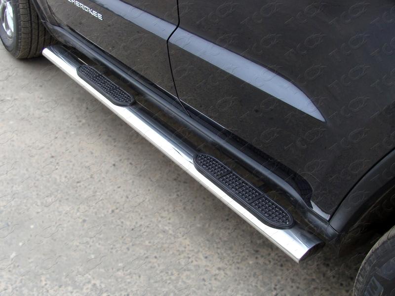 Пороги овальные с накладкой 120х60 мм для автомобиля Jeep Grand Cherokee 2013-2017, TCC Тюнинг GRCHER13-06