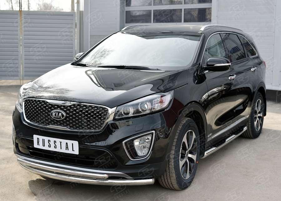 Пороги труба d76 с накладкой вариант 1 KIA Sorento Prime CRDI 2015, Slitkoff KSPT-0022101