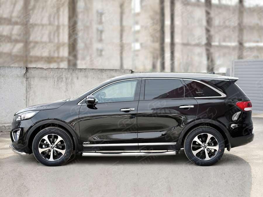 Пороги труба d76 с накладкой вариант 1 KIA Sorento Prime CRDI 2015, Slitkoff KSPT-0022101