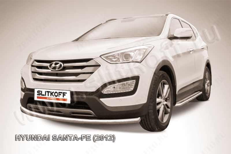 Защита переднего бампера d57 Hyundai Santa-Fe (2012-2018) Black Edition, Slitkoff, арт. HSFT12-003BE