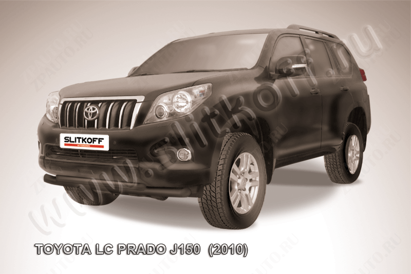 Защита переднего бампера d76+d57 двойная черная Toyota Land Cruiser Prado J150 (2009-2013) , Slitkoff, арт. TOP007B