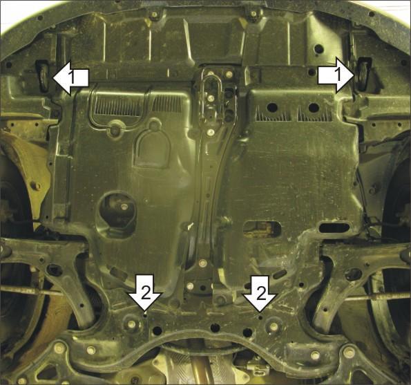 Защита стальная Мотодор (Двигатель, Коробка переключения передач), 2 мм, Сталь для Toyota Corolla Verso 2004-2009 арт. 02524