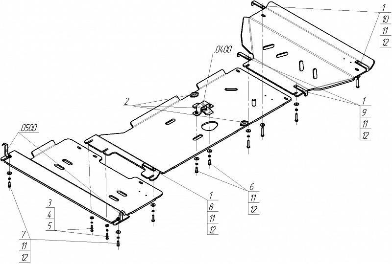 Защита стальная Мотодор (Двигатель, Передний дифференциал, Коробка переключения передач, Раздаточная коробка), 3 мм, Сталь для Dodge Ram 1500 2015-2018 арт. 12902