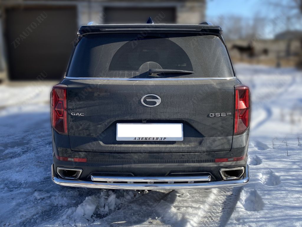 Защита заднего бампера полноразмерная  двойная d-60+43  для автомобиля GAC GS8 2021-наст.вр. арт. GGS8_3, 
Технотек