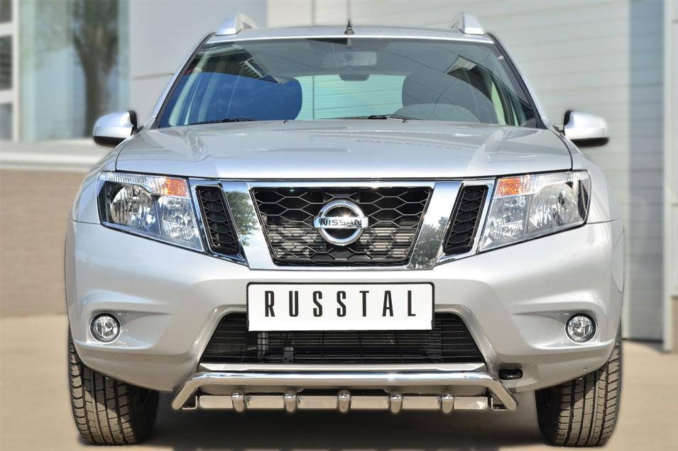 Защита переднего бампера d42 волна под машину d42 с зубами для Nissan Terrano 2014, Slitkoff NTRZ-001782