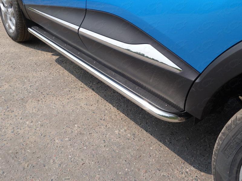 Пороги с площадкой (нерж. лист) 42,4 мм для автомобиля Renault Kaptur 2016-, TCC Тюнинг RENKAP16-15