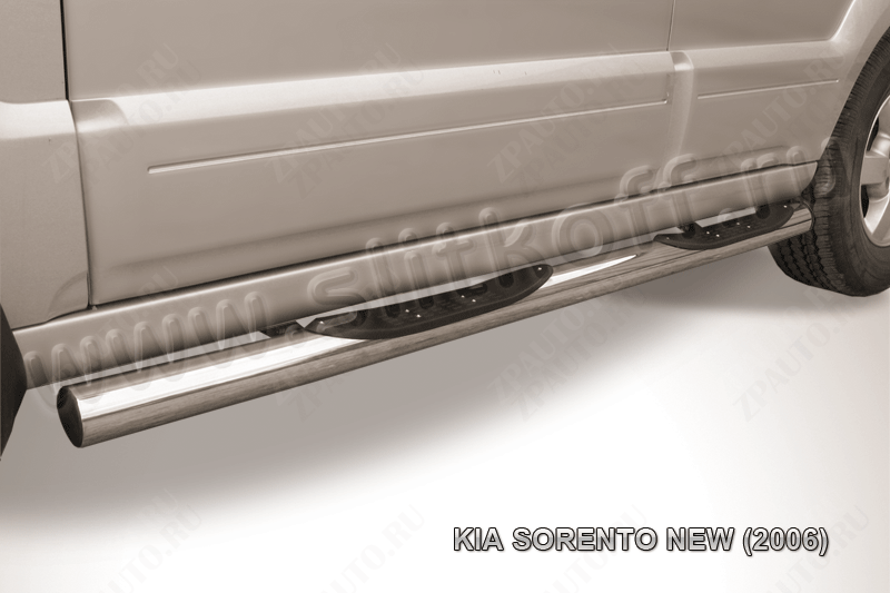 Защита порогов d76 с проступями Kia Sorento (2006-2011) Black Edition, Slitkoff, арт. KSR008BE