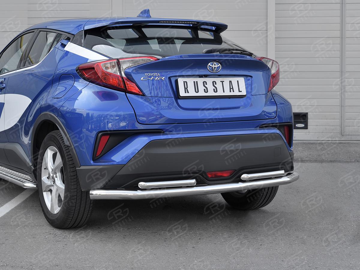 Защита заднего бампера d57 секции-d42х2 прямой TCHZ-003034 для автомобиля TOYOTA C-HR 2018-, Slitkoff