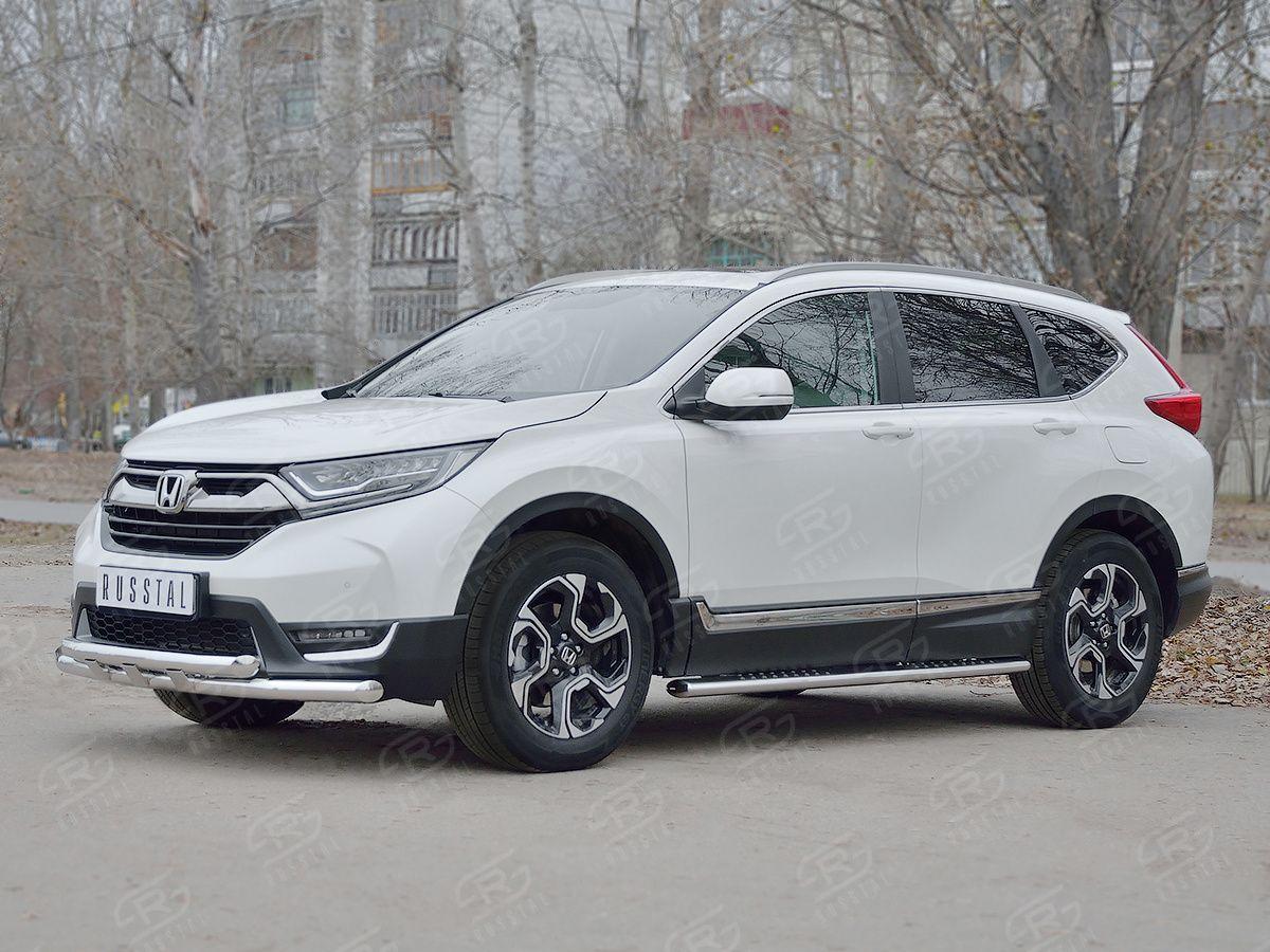 Защита переднего бампера d57/57 с декором на Honda CR-V 2017, Slitkoff HCRZ-002827