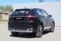Защита заднего бампера d57+d42 серебристая Haval F7 F7x (2019-2023) , Slitkoff, арт. HavF7008S