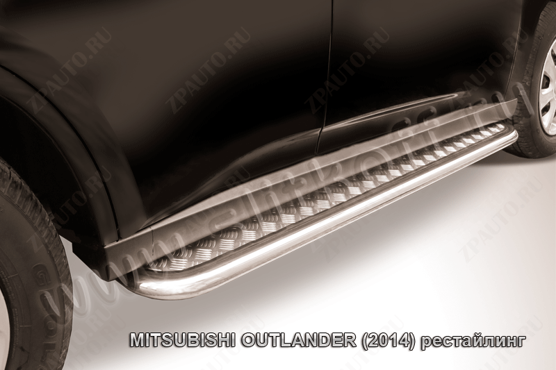 Защита переднего бампера d57 короткая Mitsubishi Outlander (2014-2015) Black Edition, Slitkoff, арт. MOUT14-004BE