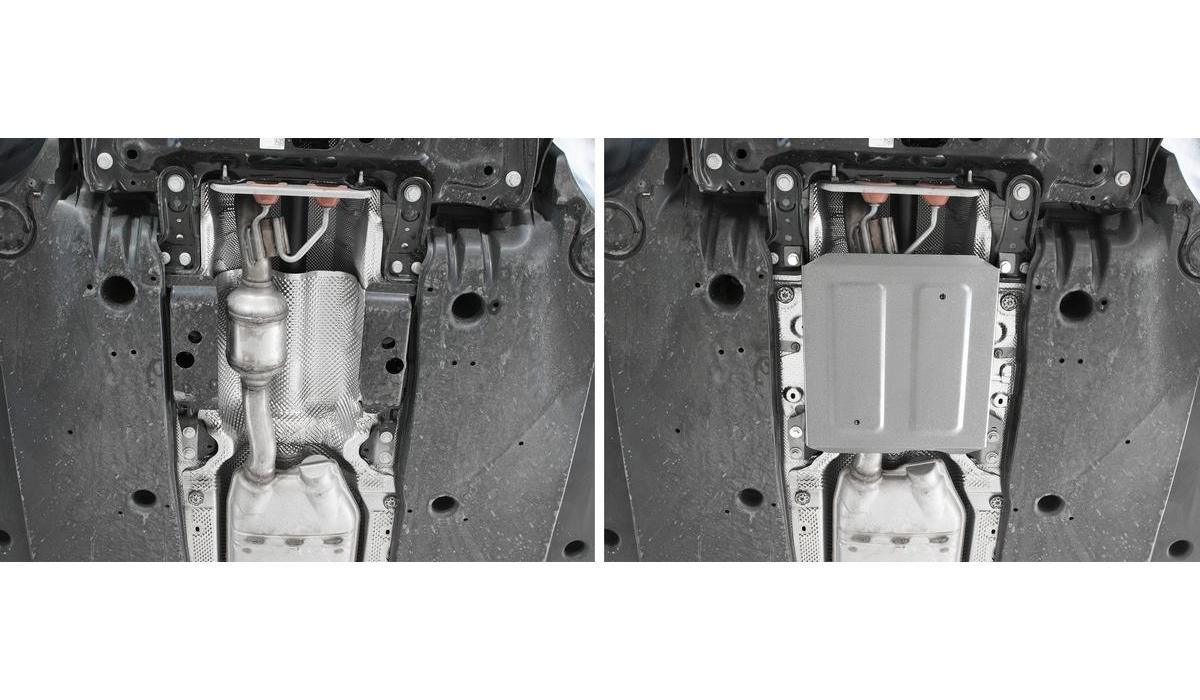 Защита заслонки системы выпуска ОГ Rival для Skoda Kodiaq 2017-н.в., штампованная, алюминий 3 мм, без крепежа, 3.5117.1