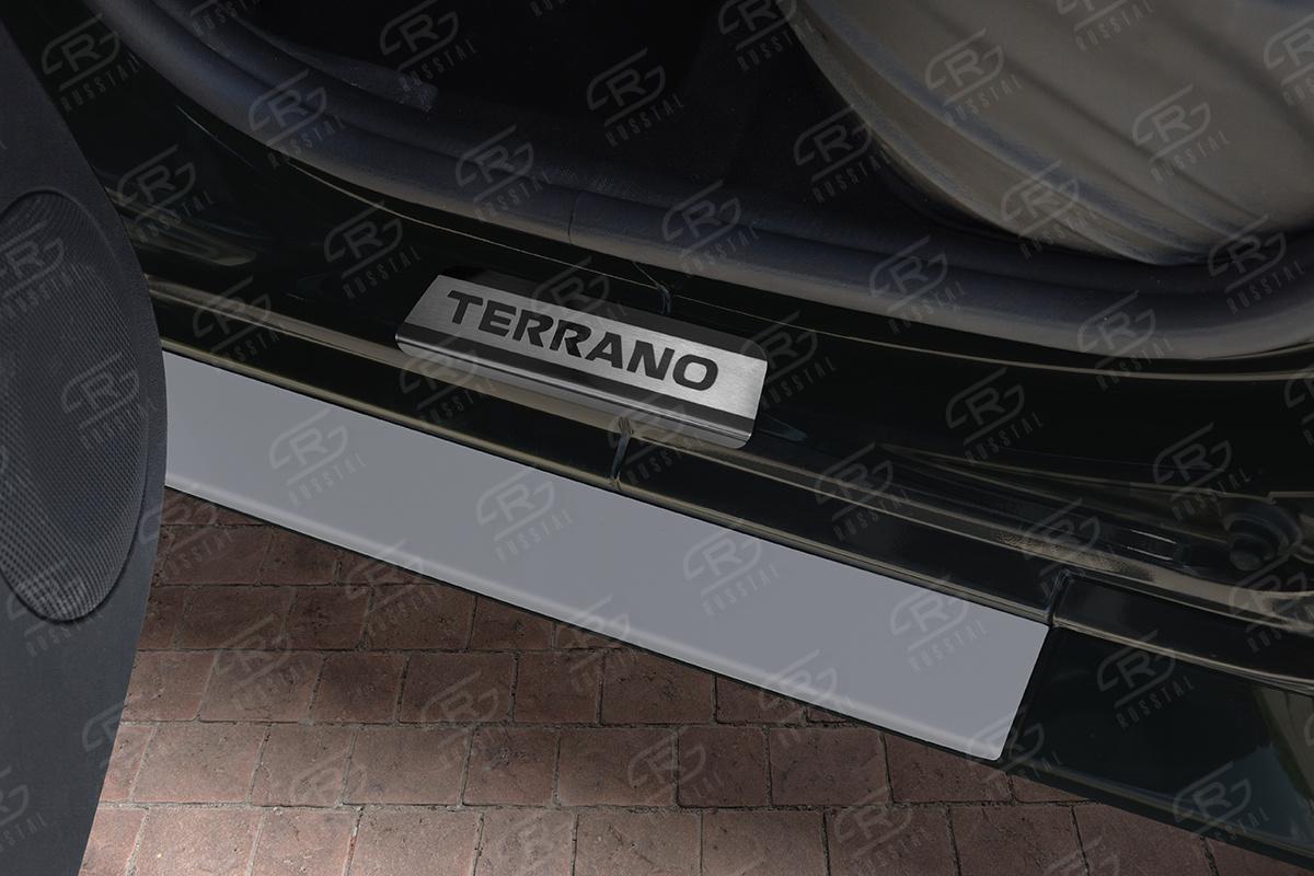 Накладки на пороги RUSSTAL (нерж., шлиф., надпись) NISTR14-03 для NISSAN TERRANO 2014-