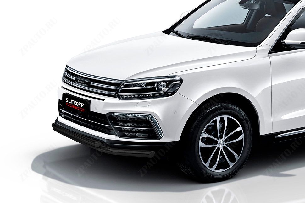 Защита переднего бампера d57+d57 черная Zotye Coupa (2013-2023) , Slitkoff, арт. ZOTCOP-002B