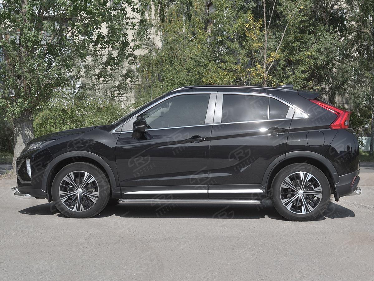 Пороги труба d42 с листом (Лист нерж, проф. нерж)  для автомобиля Mitsubishi ECLIPSE CROSS 2018, Slitkoff MEL-0030473