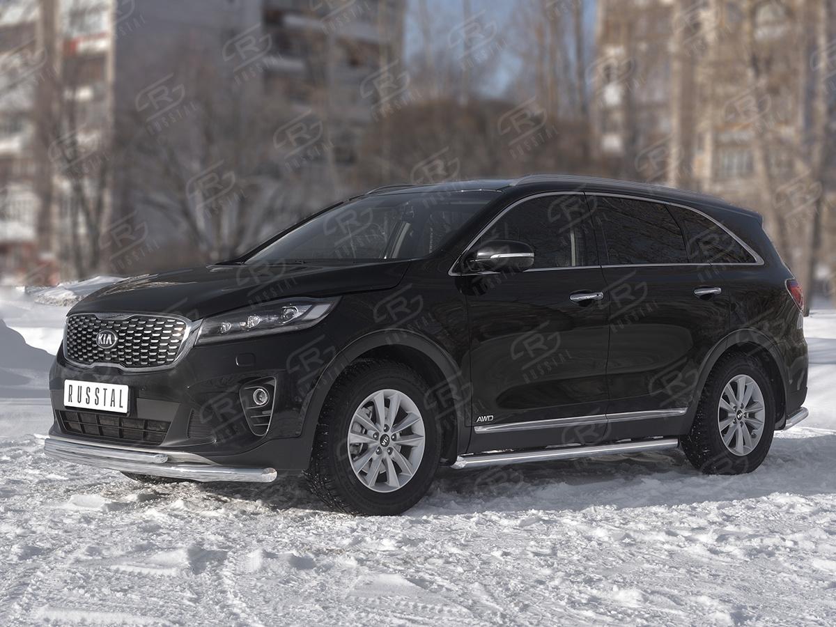 Защита переднего бампера d57 секции-d42 дуга KSPZ-003135 для автомобиля KIA SORENTO PRIME 2018-, Slitkoff