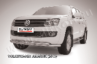 Защита переднего бампера d57+d57 двойная радиусная Volkswagen Amarok (2010-2016) Black Edition, Slitkoff, арт. VWAM13-006BE