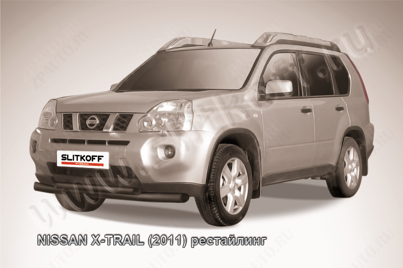 Защита переднего бампера d76+d57 двойная черная Nissan X-Trail (2011-2015) , Slitkoff, арт. NXT11-001B