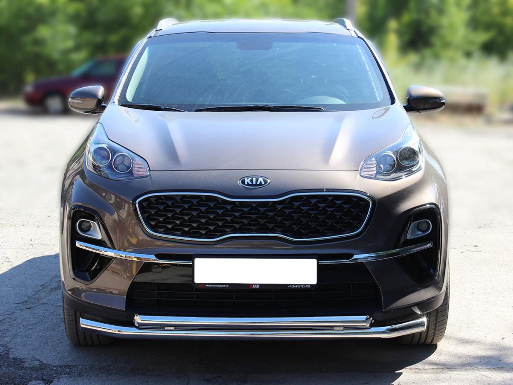 Дуга передняя по низу бампера радиусная двойная d-60+53 для автомобиля Kia Sportage 2018-наст.вр., Технотек, арт. KSP18_1.1