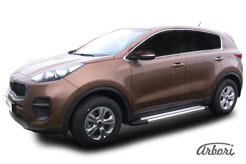 Пороги-подножки алюминиевые Arbori Luxe Silver серебристые на KIA Sportage 2016, артикул AFZDAALKSP1604, Arbori (Россия)