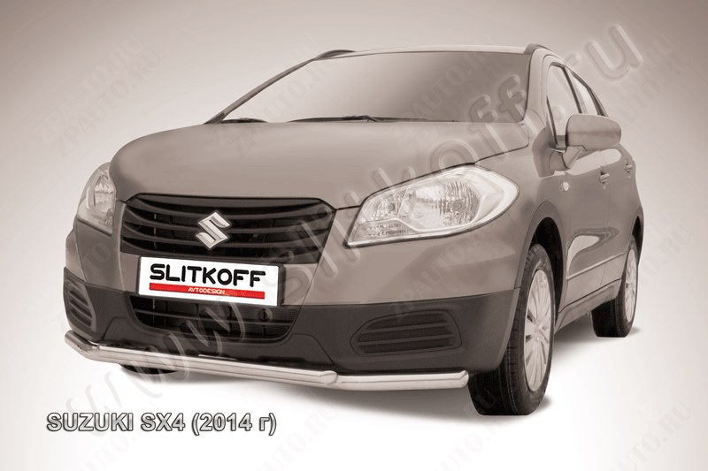 Зашита переднего бампера d57+d42 двойная Suzuki SX-4 (2013-2016) Black Edition, Slitkoff, арт. SSX4-14-002BE