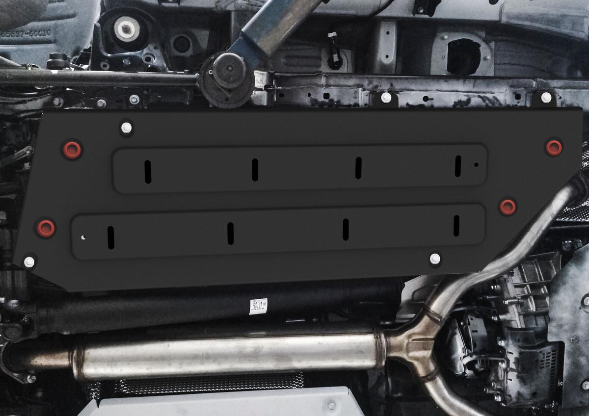 Защита топливного бака АвтоБроня для Toyota Land Cruiser 300 (V - 3.5; 4.0) 2021-н.в., штампованная, сталь 1.8 мм, 2 части, с крепежом, 111.09554.1