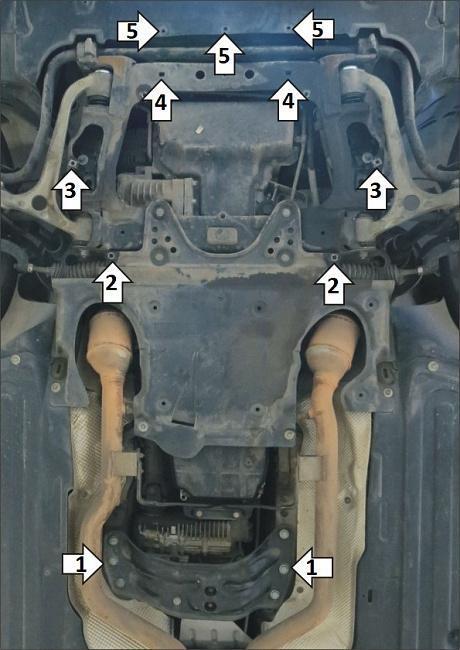 Защита алюминиевая Мотодор (Двигатель, Коробка переключения передач, Раздаточная коробка), 5 мм, алюминий для Mercedes-benz E-class  2002-2008 арт. 31207