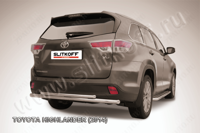 Защита заднего бампера d57+d42 двойная радиусная Toyota Highlander (2014-2016) , Slitkoff, арт. THI14-012