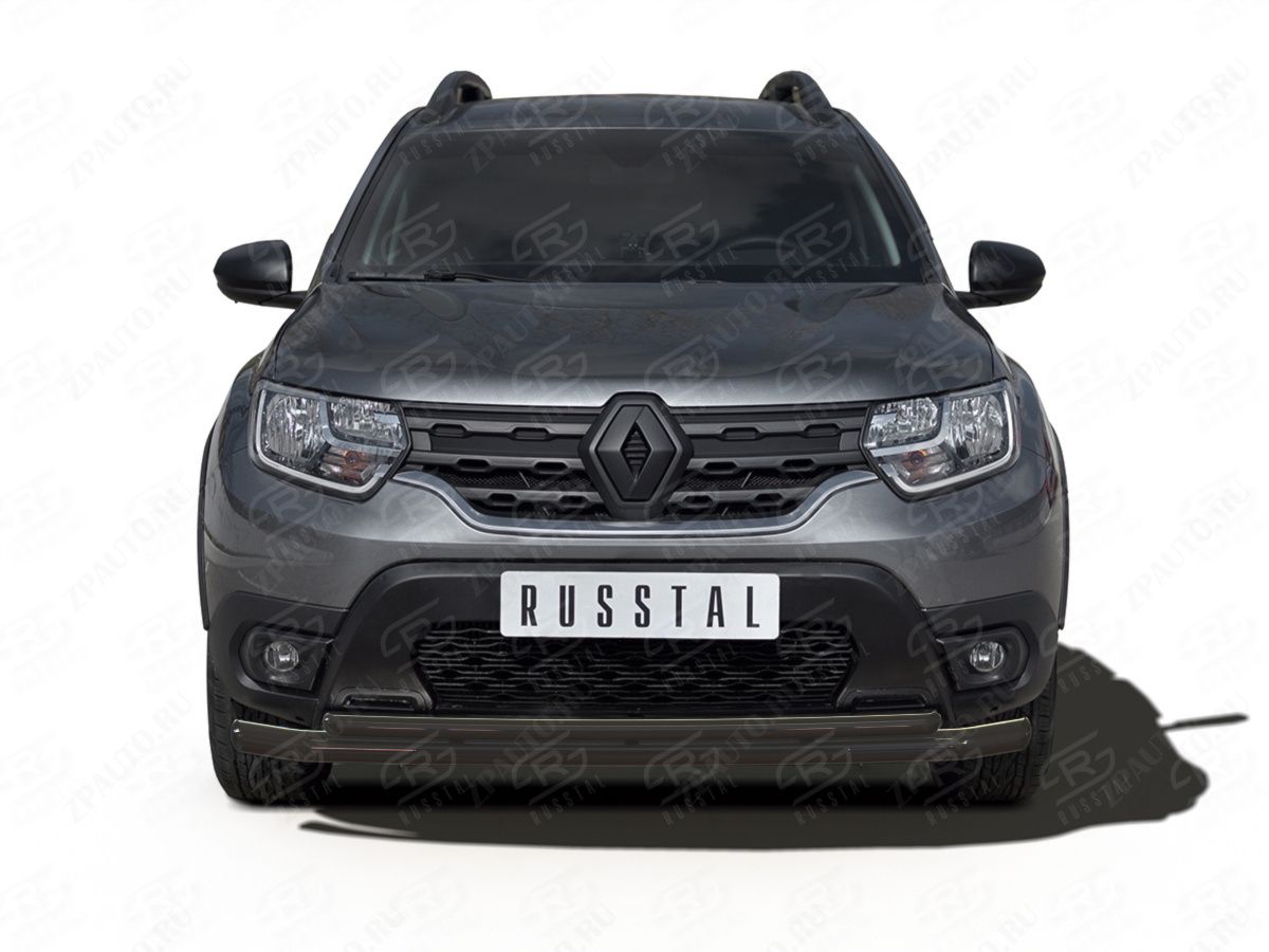 RENAULT DUSTER 2021- Защита переднего бампера d57 секции-d42 дуга black RDZ-003803CH