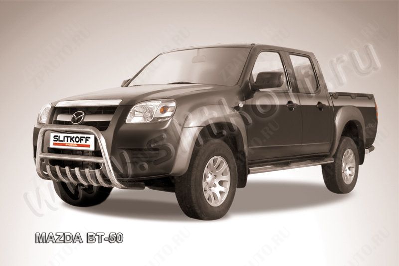 Кенгурятник d57 низкий c защитой картера Mazda BT-50 (2006-2011) Black Edition, Slitkoff, арт. MZB004BE